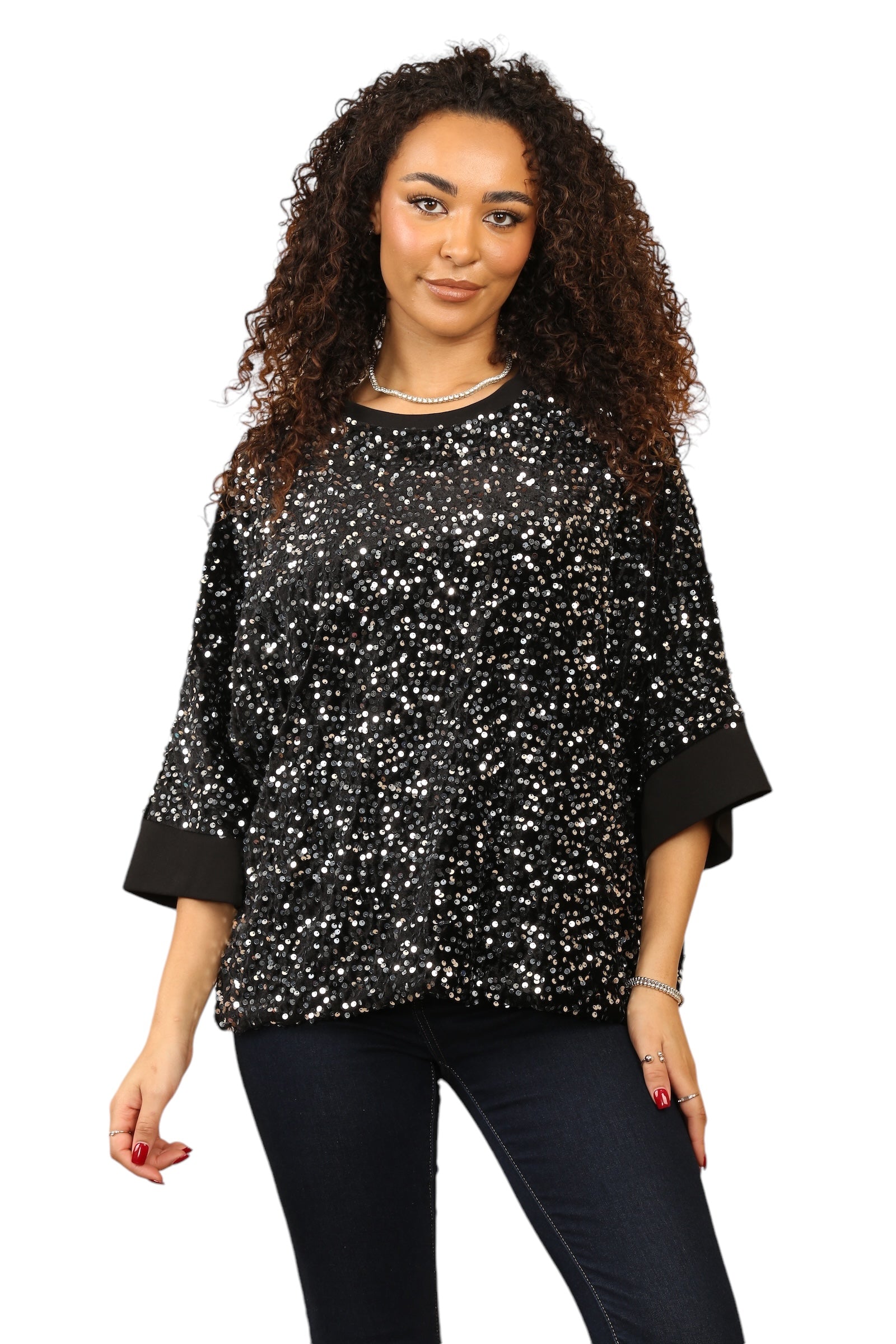 black and white sequin top